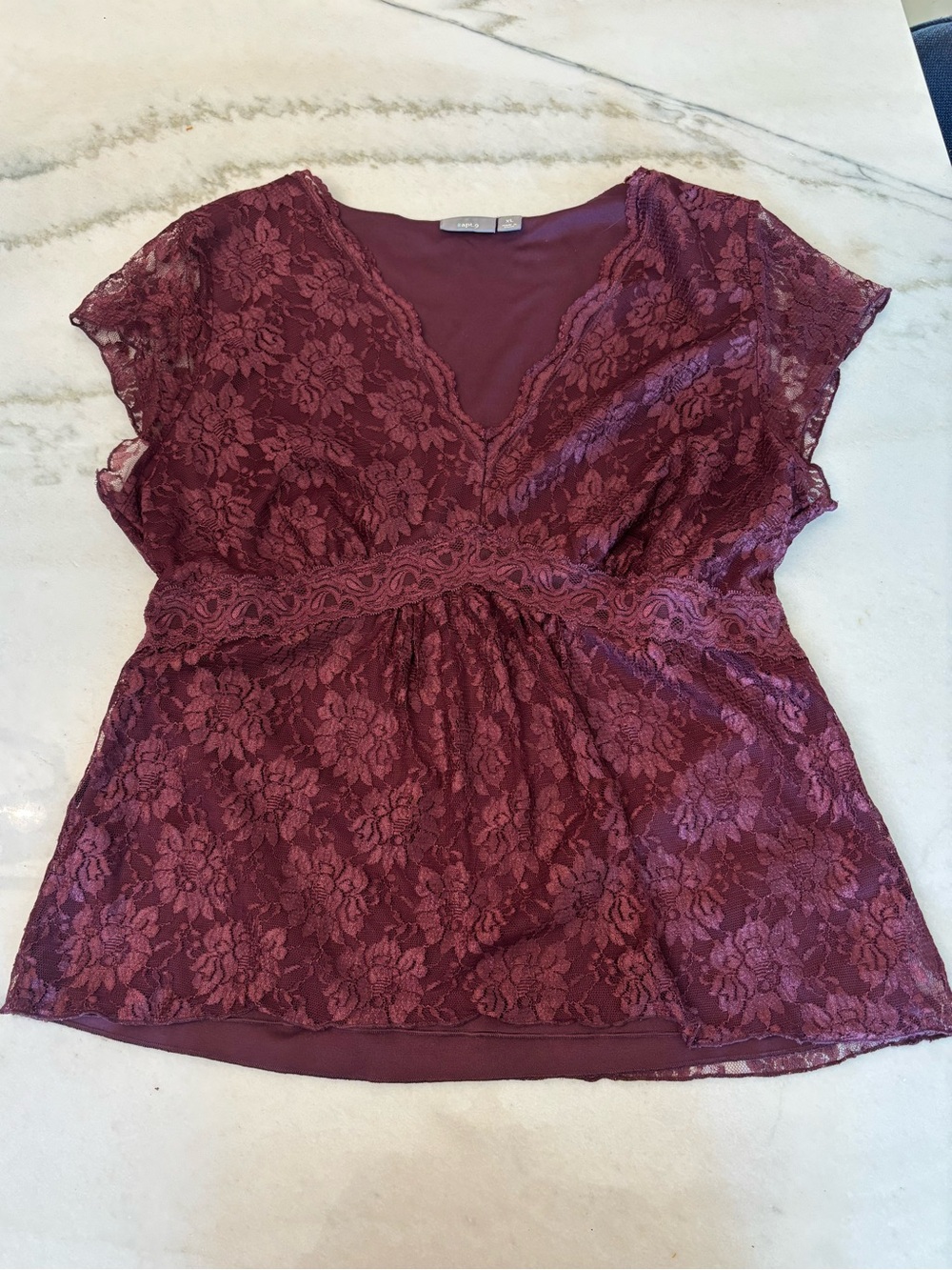 Apt. 9 floral lace babydoll v-neck maroon plum fall Y2K Fairycore top size XL